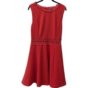 NIKIBIKI Orange Red Fit & Flare Sleeveless Floral Cutout Textured Dress (L)
